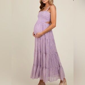Lavender Floral Open Back Maternity Maxi Dress